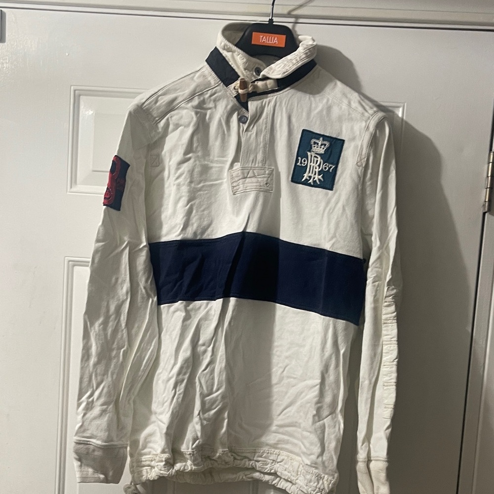 Polo by Ralph Lauren White and Navy Men's Button Down Shirt
